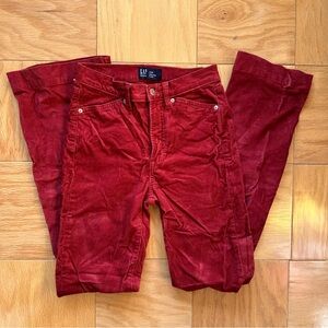 Red corduroy flare pants